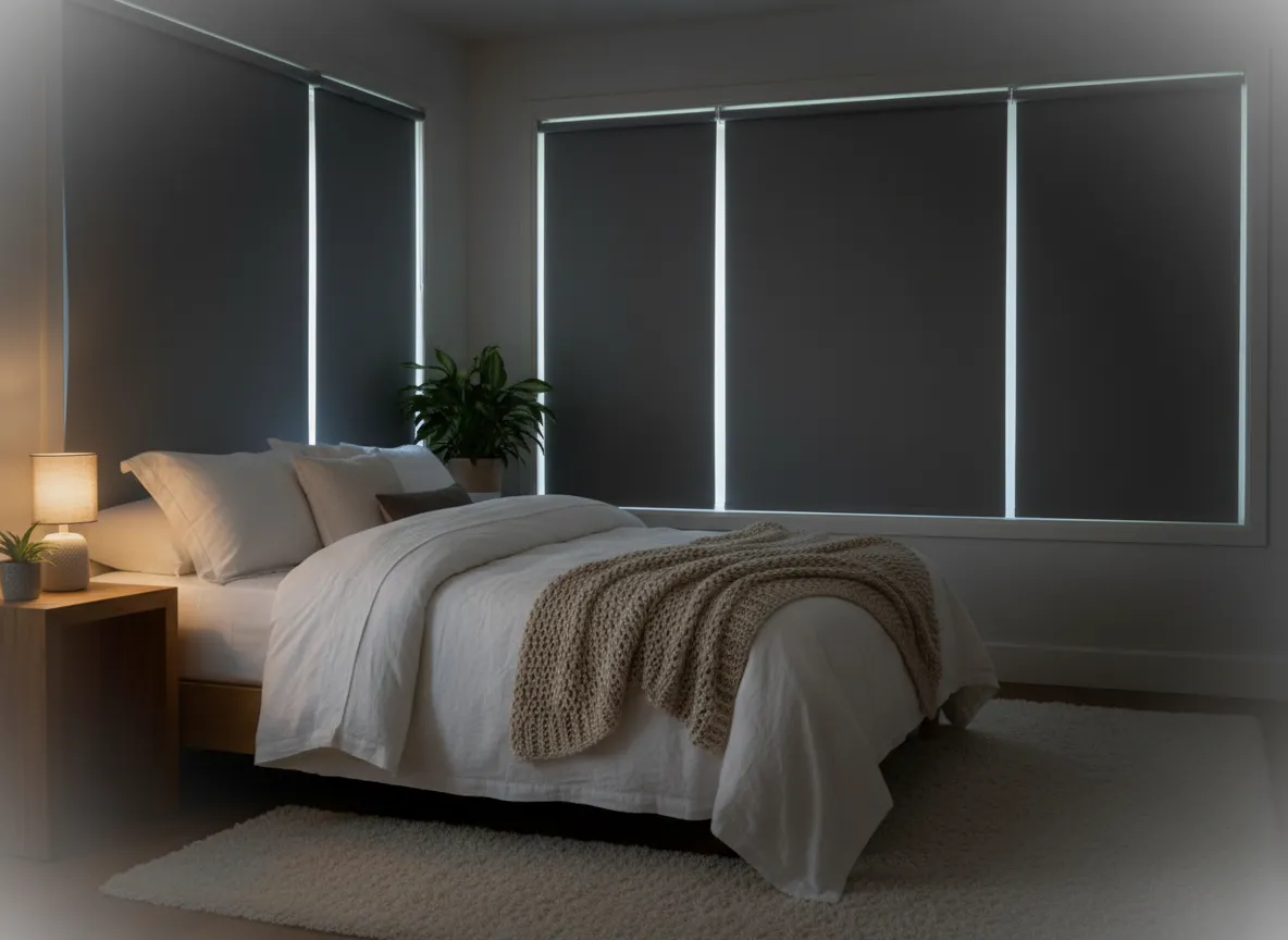 Blackout blinds in a bedroom