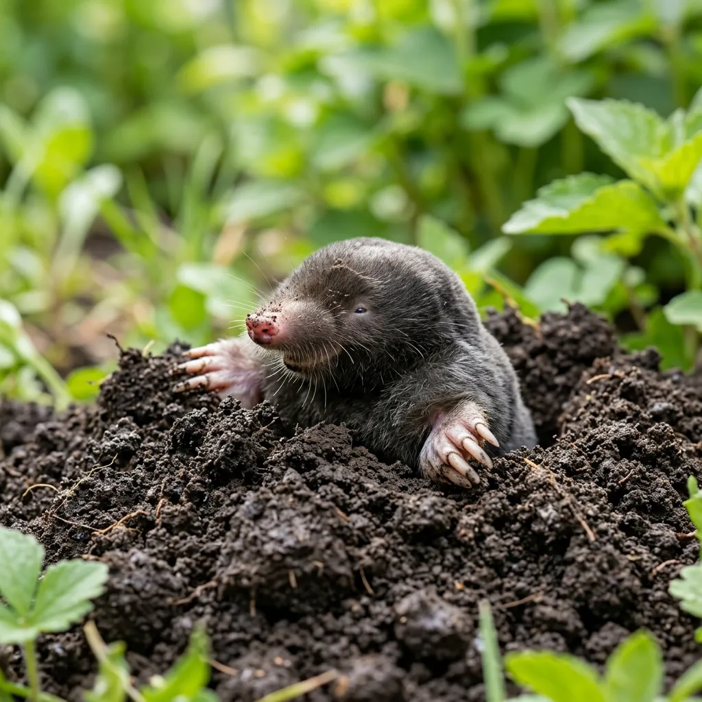 A mole emerging from dirt