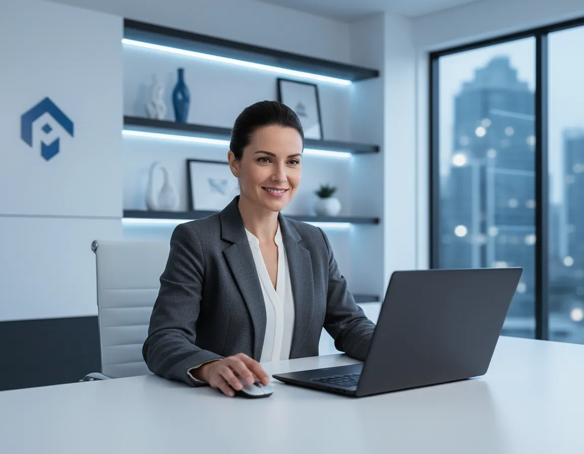 After image: person composited into a modern branded office scene