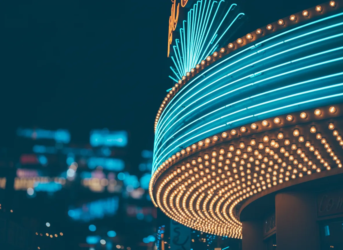 Bright Vegas show lights and marquee signs