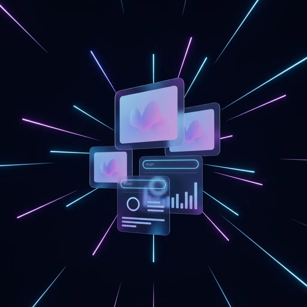 Abstract futuristic AI-generated collage of images and interfaces