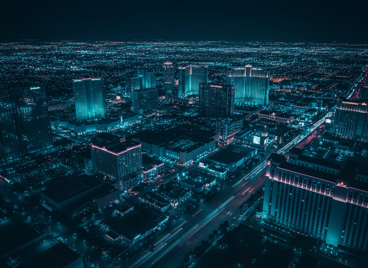Las Vegas skyline at night with bright neon lights