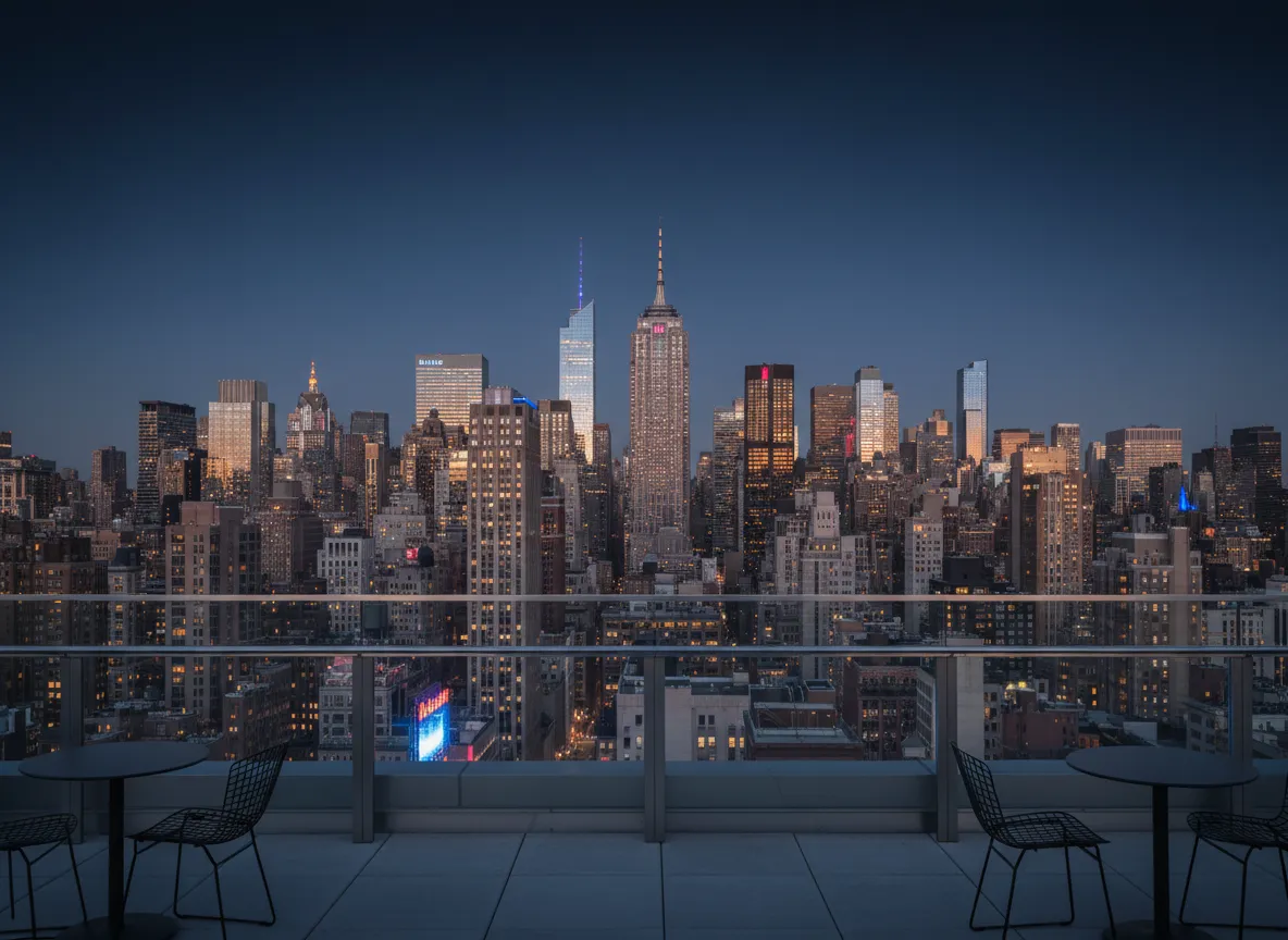 Hidden rooftop view of New York City skyline