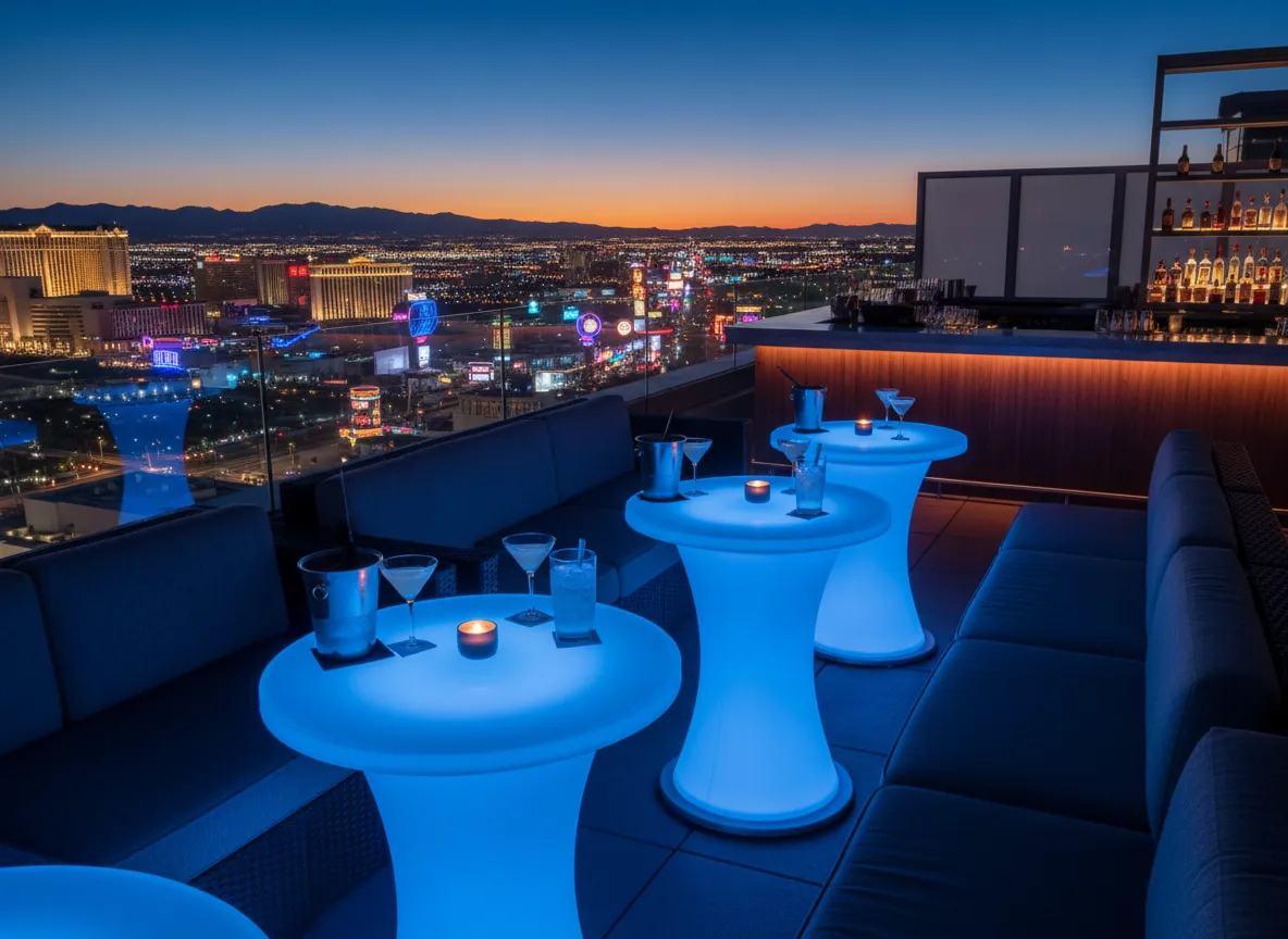 Rooftop bar overlooking Las Vegas lights