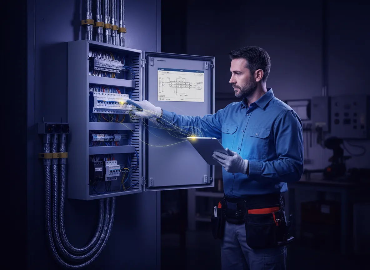 Electrician working on electrical wiring