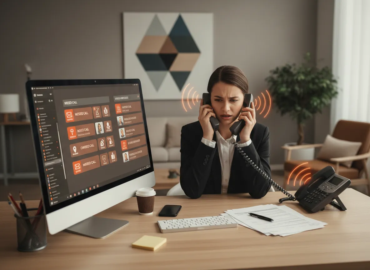 Busy front desk overwhelmed with ringing phones and unread messages