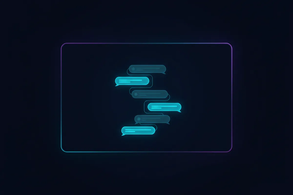 Glowing chat UI preview showing a multi-step lead follow-up message sequence