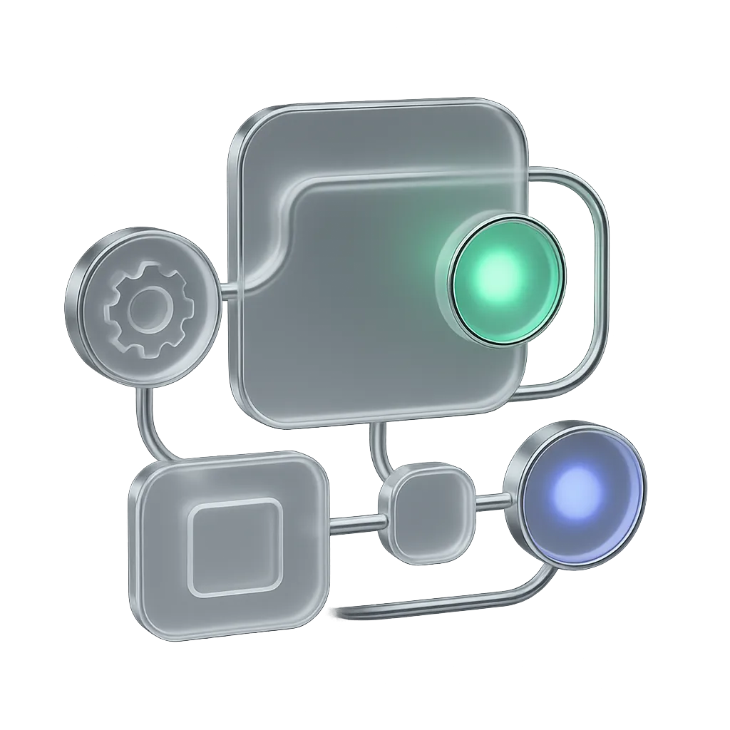 Abstract 3D render of a modern AI automation interface