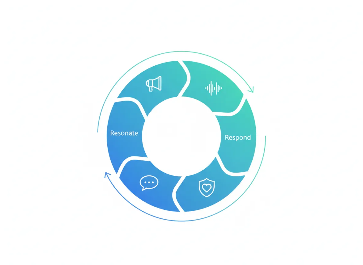 Diagram placeholder showing the Reach → Resonate → Respond → Retain cycle as a flywheel.