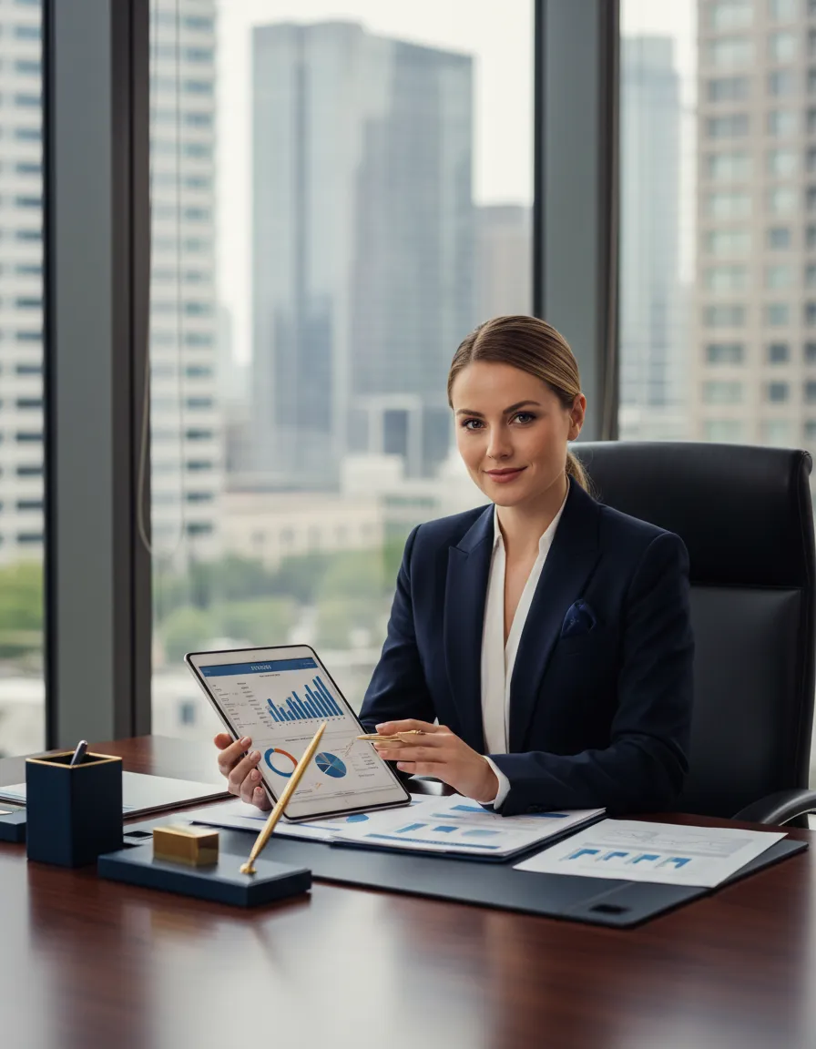 Confident financial advisor in a modern workspace representing Venture Vault Network