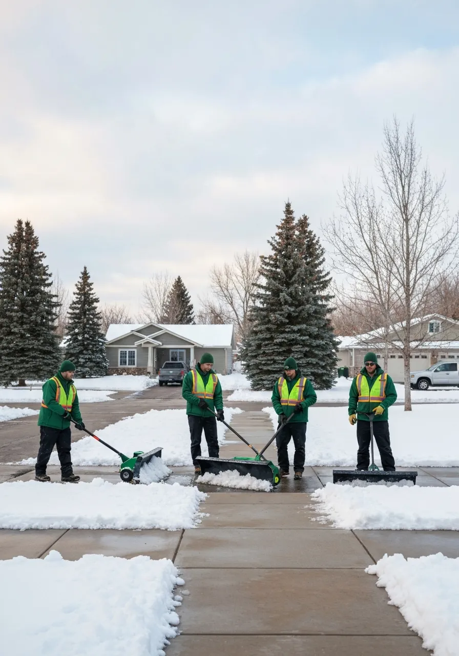 Professional snow removal crew clearing a residential driveway in Boise, Meridian, and Kuna