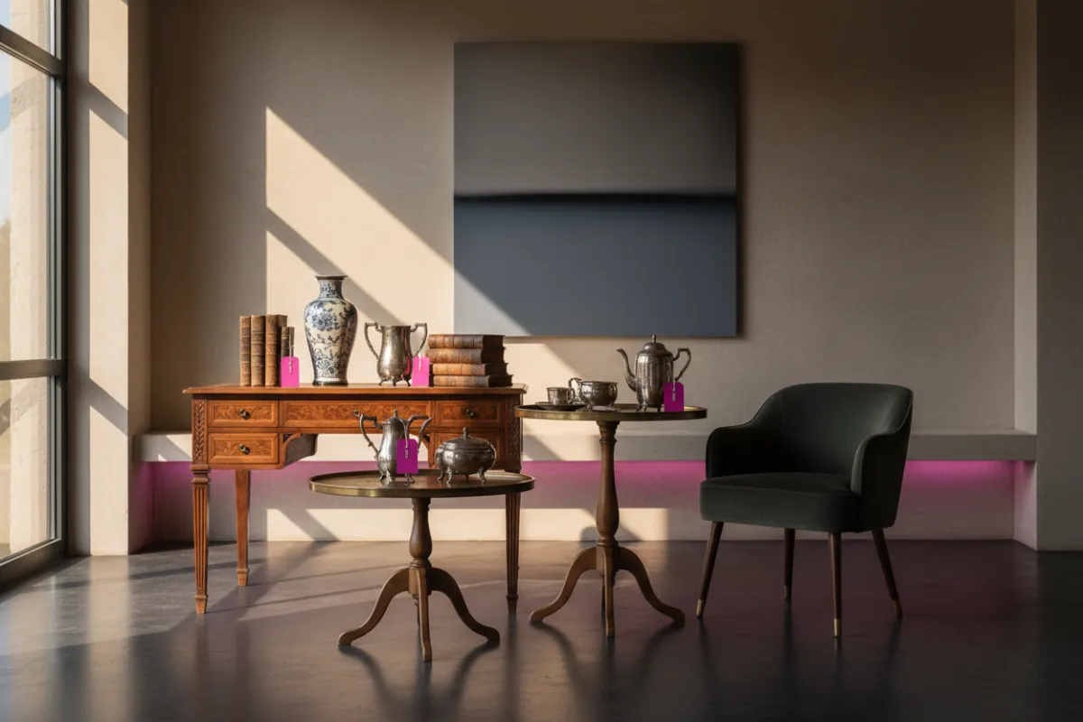Expertly staged antiques and collectibles for an estate sale