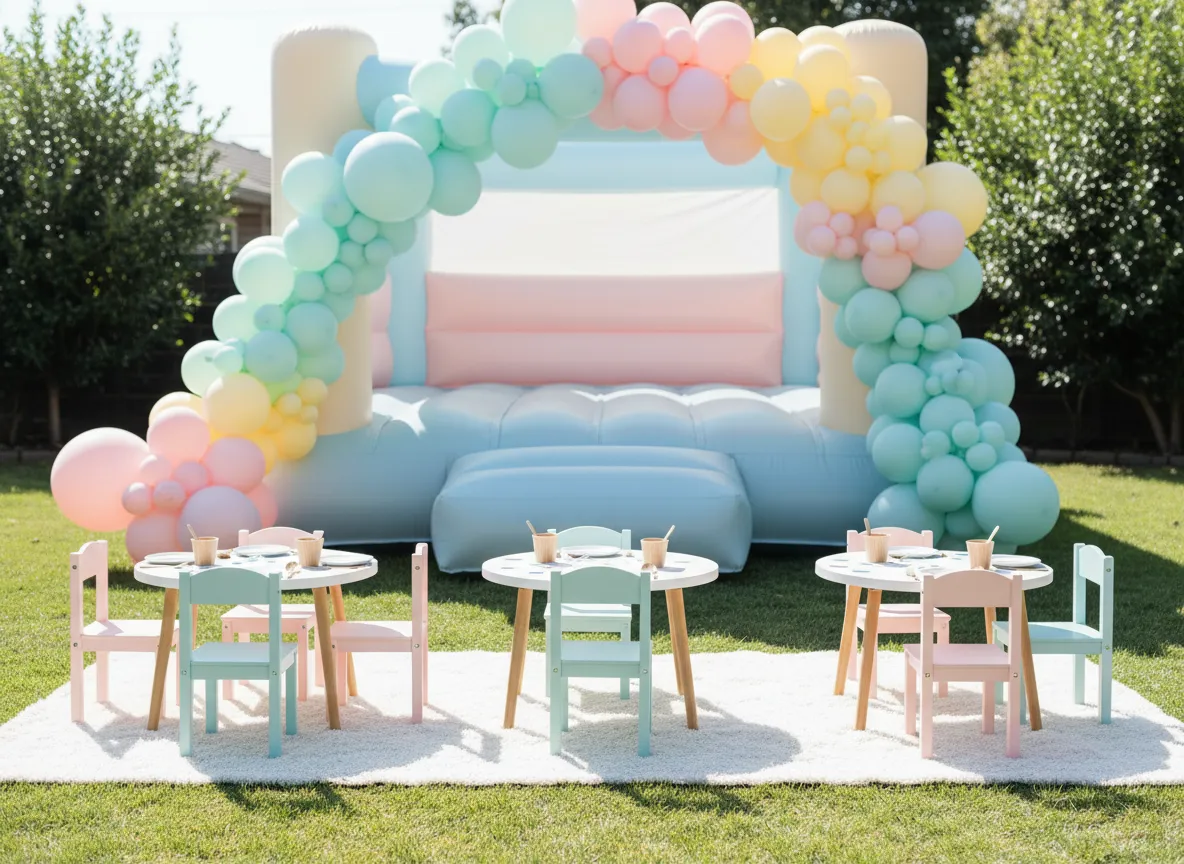 Party package setup with balloons and tables