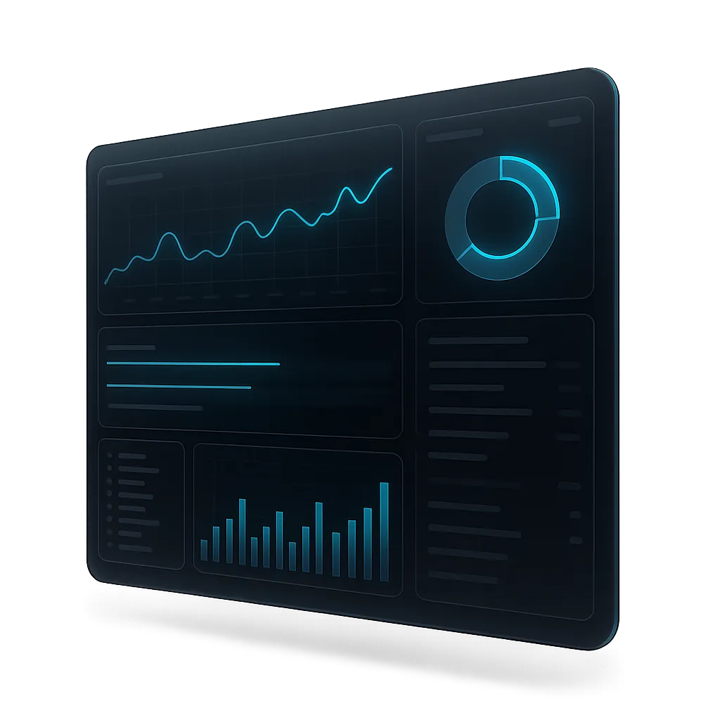 Sleek futuristic software dashboard glowing with data lines