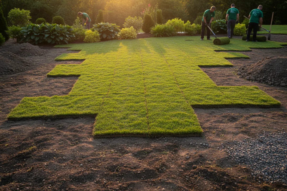 Completed landscaping and fresh sod installation