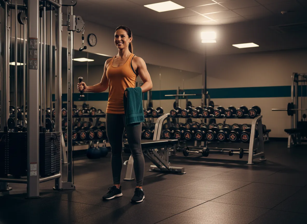 Person working out confidently in a commercial gym