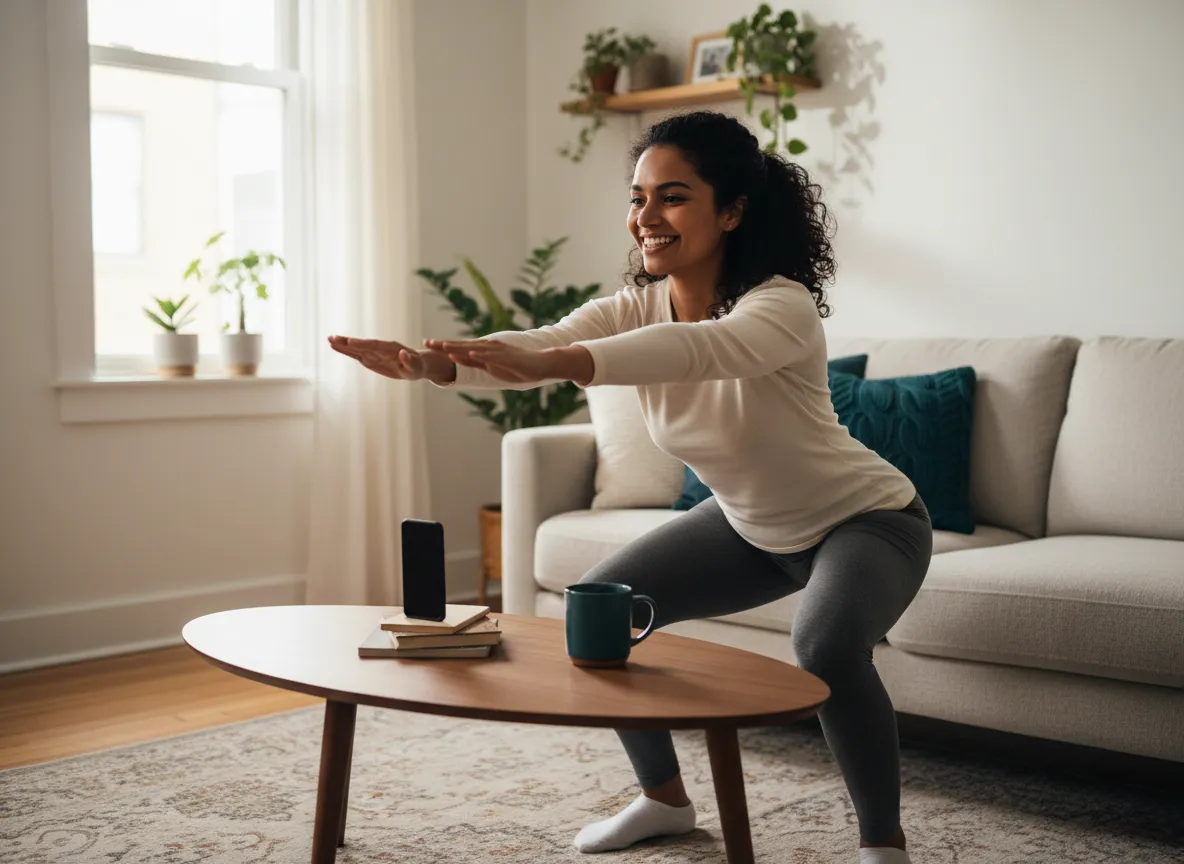 Person working out at home with no equipment