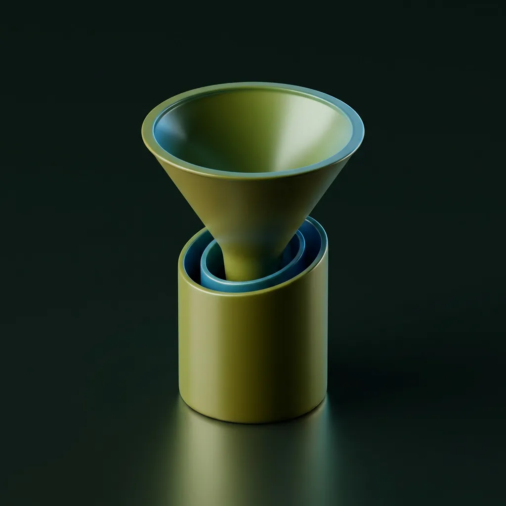 Färgglad 3D-tratt och cylinderform som symboliserar smidig konvertering