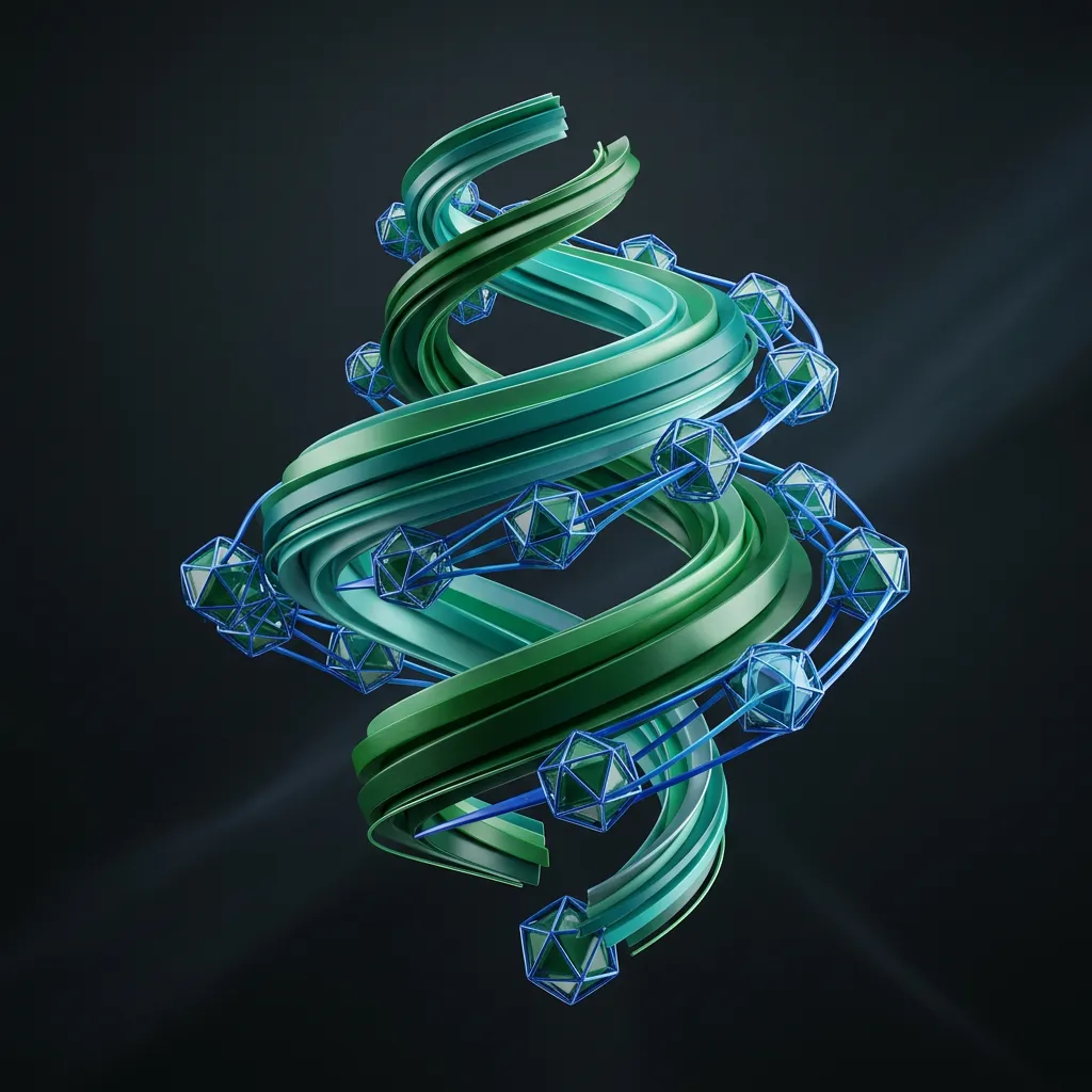 Färgglad 3D-spiral och multipla sammankopplade geometriska sfärer som symboliserar skalbar tillväxt