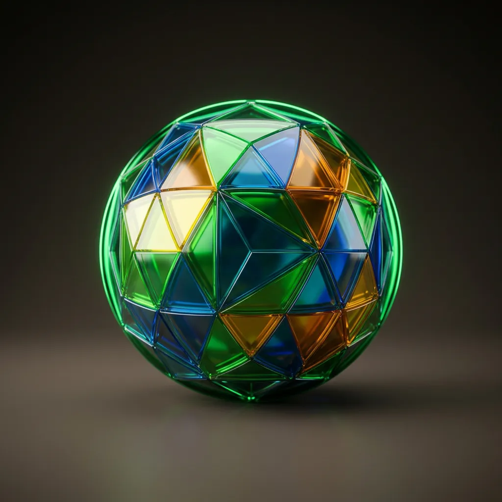 Färgglad geometrisk 3D-sfär som representerar positionering och kärna