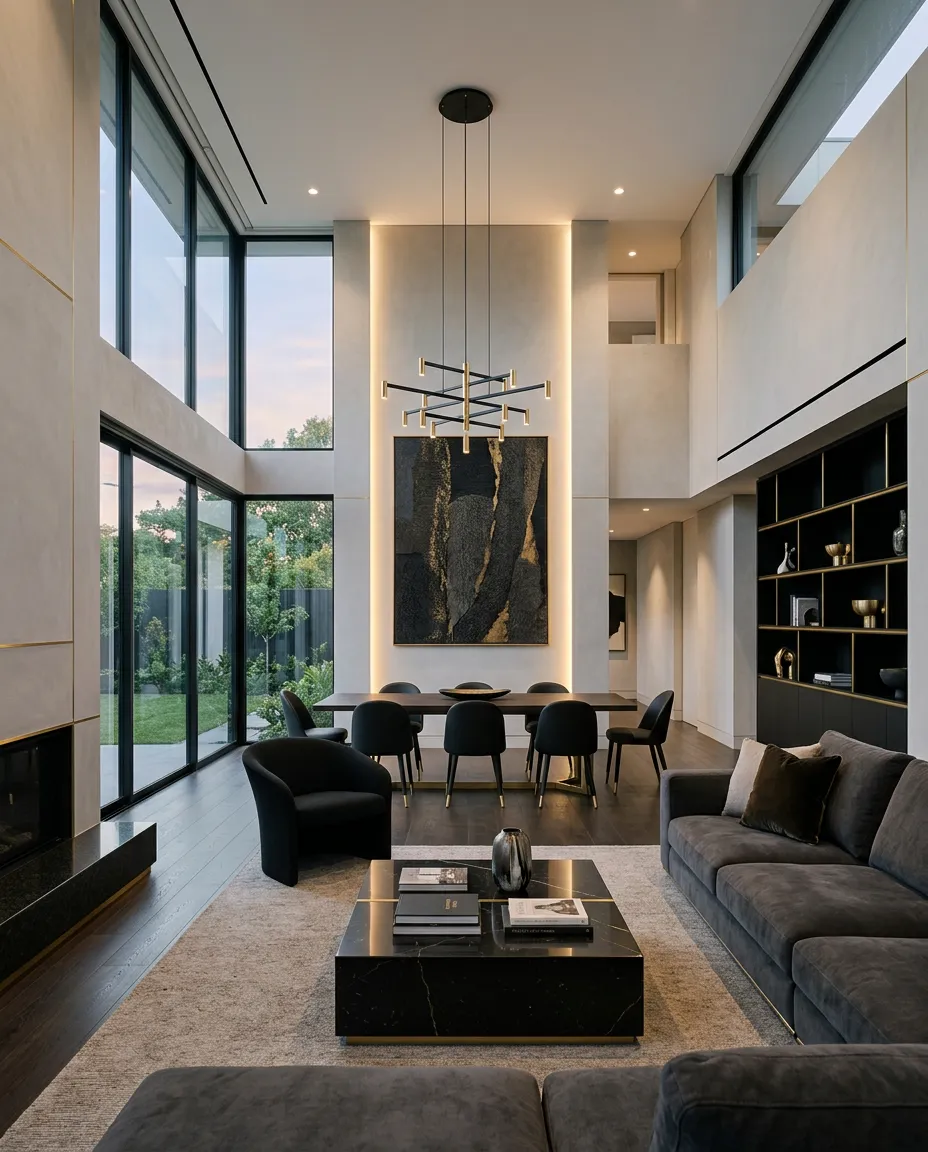 Arquitetura contemporânea de alto padrão com linhas limpas e iluminação refinada