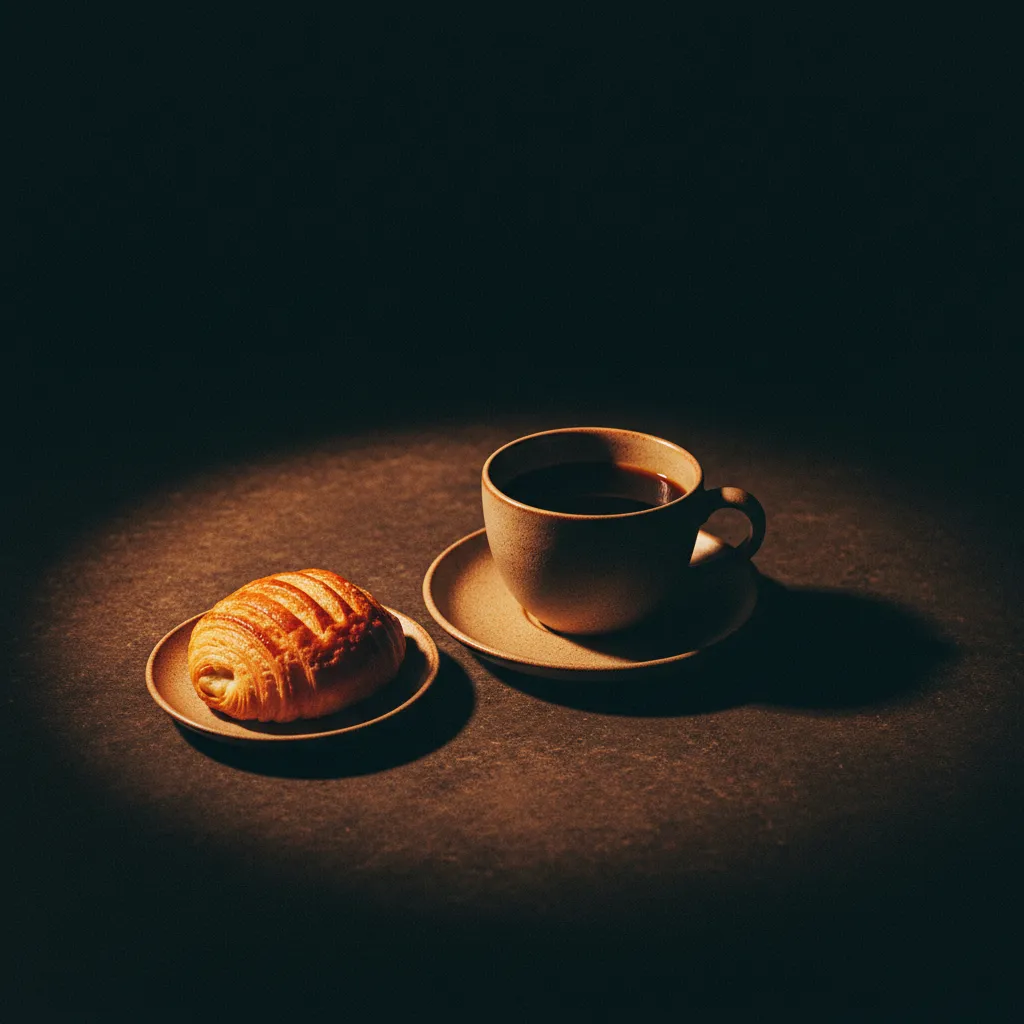 Coffee and pastries on a dark table