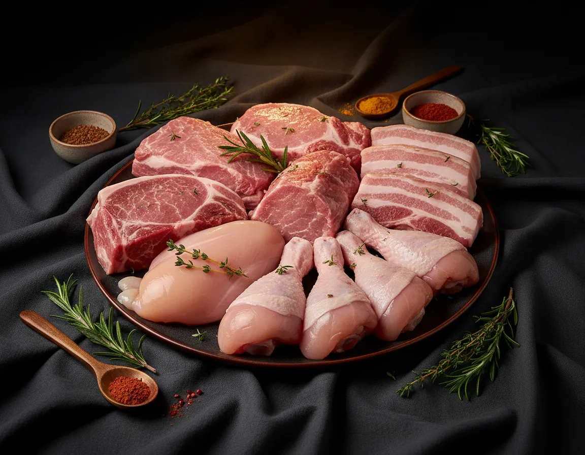 Zartes Schweine- und Geflügelfleisch