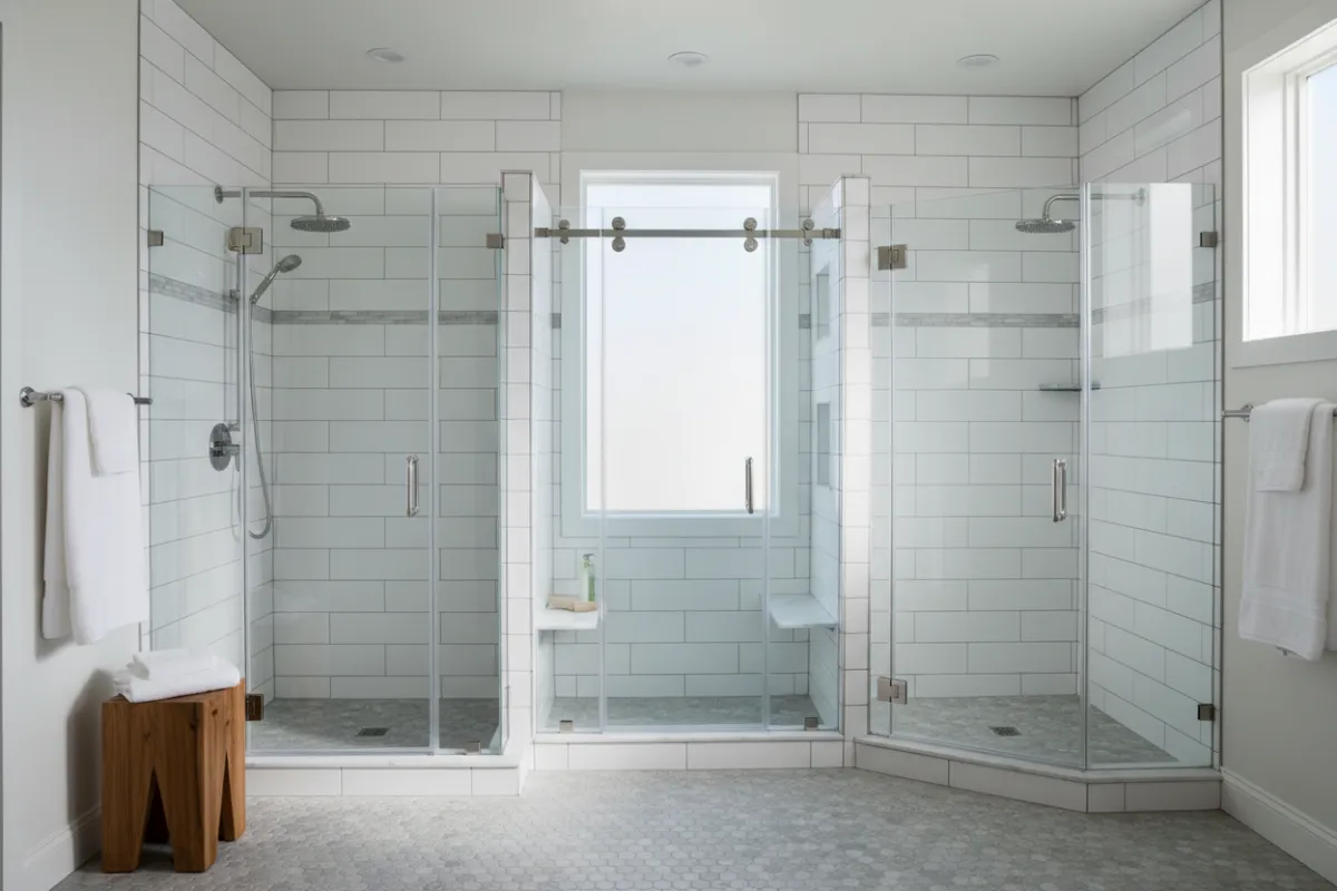 Glass shower doors in Atlanta hotel renovation