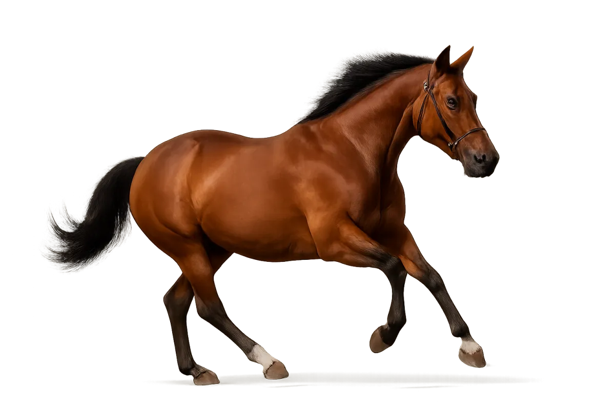 Athletic barrel horse in full profile, studio-isolated for hero placement