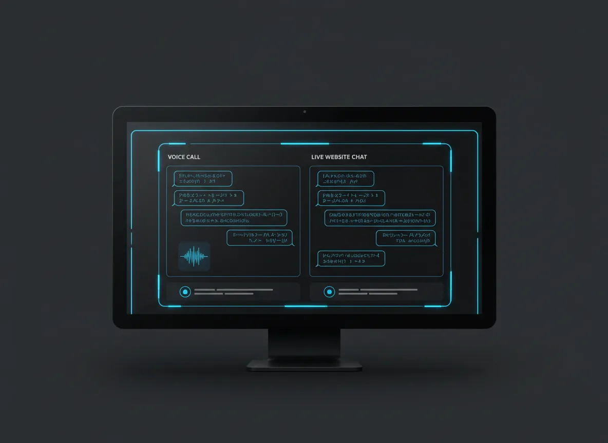 AI receptionist interface showing voice AI and chatbot handling customer inquiries
