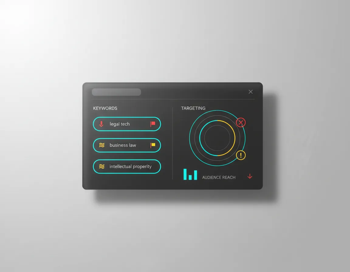 Abstract KPI dashboard widget showing wrong keywords and broad targeting