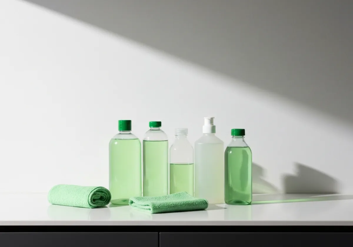 Eco-friendly cleaning supplies on a pristine counter