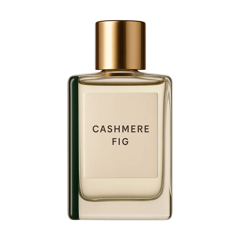 Cashmere Fig perfume bottle stylized in warm desaturated lighting