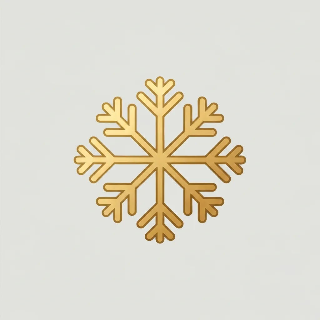 Gold line-art icon of a snowflake