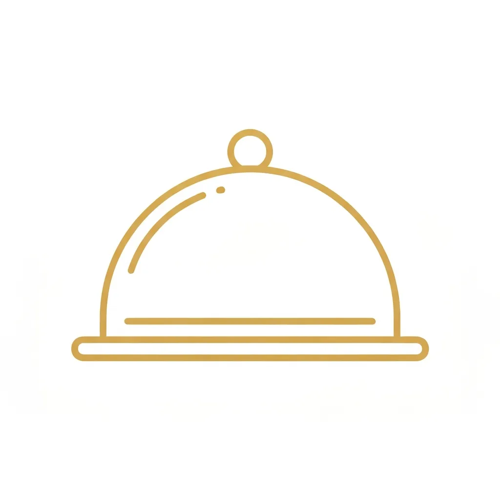 Gold line-art icon of a cloche food cover