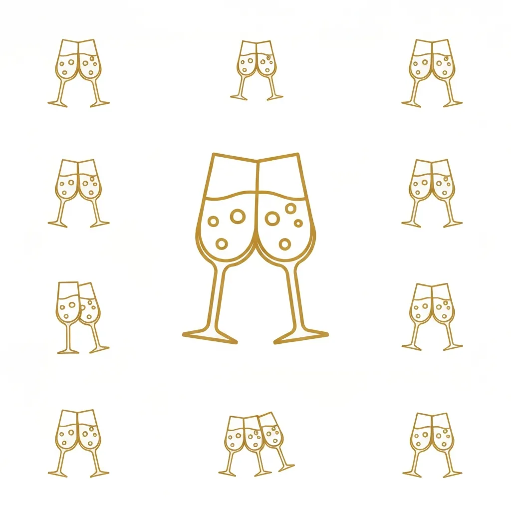 Gold line-art icon of two champagne flutes