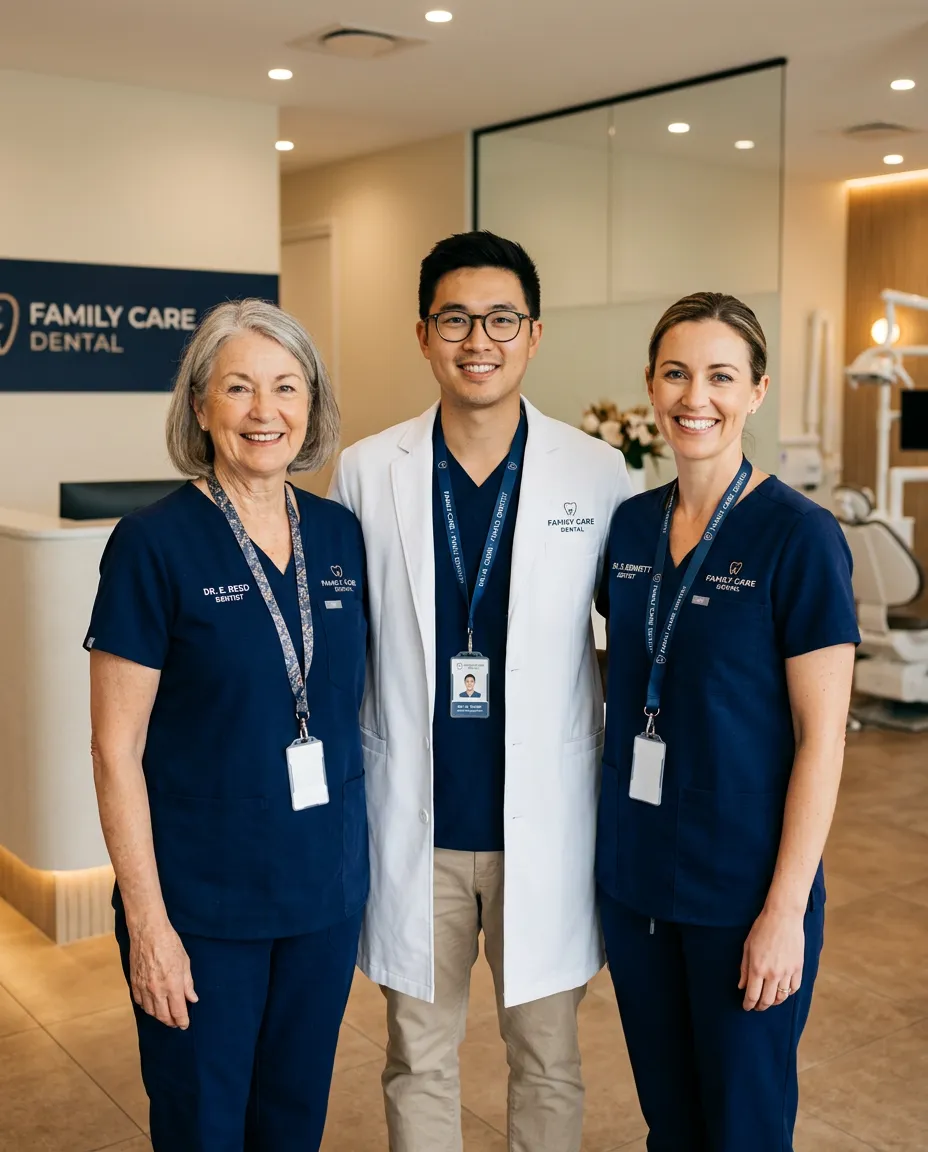 Dr. Sarah Billesbach, Dr. Benjamin Mancuso, and Dr. Morgan Brower collaborating at Mancuso Dental