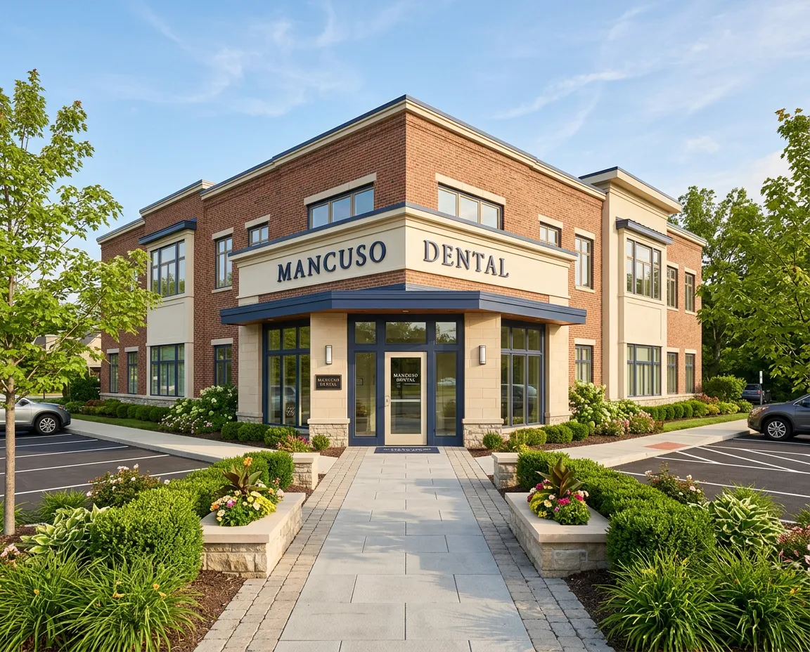 Exterior of Mancuso Dental practice building on Farnam Street in Omaha Nebraska