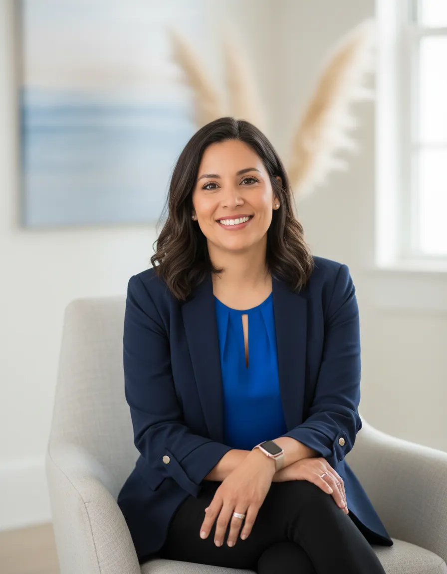 Coach de liderazgo sonriendo, mirando a cámara