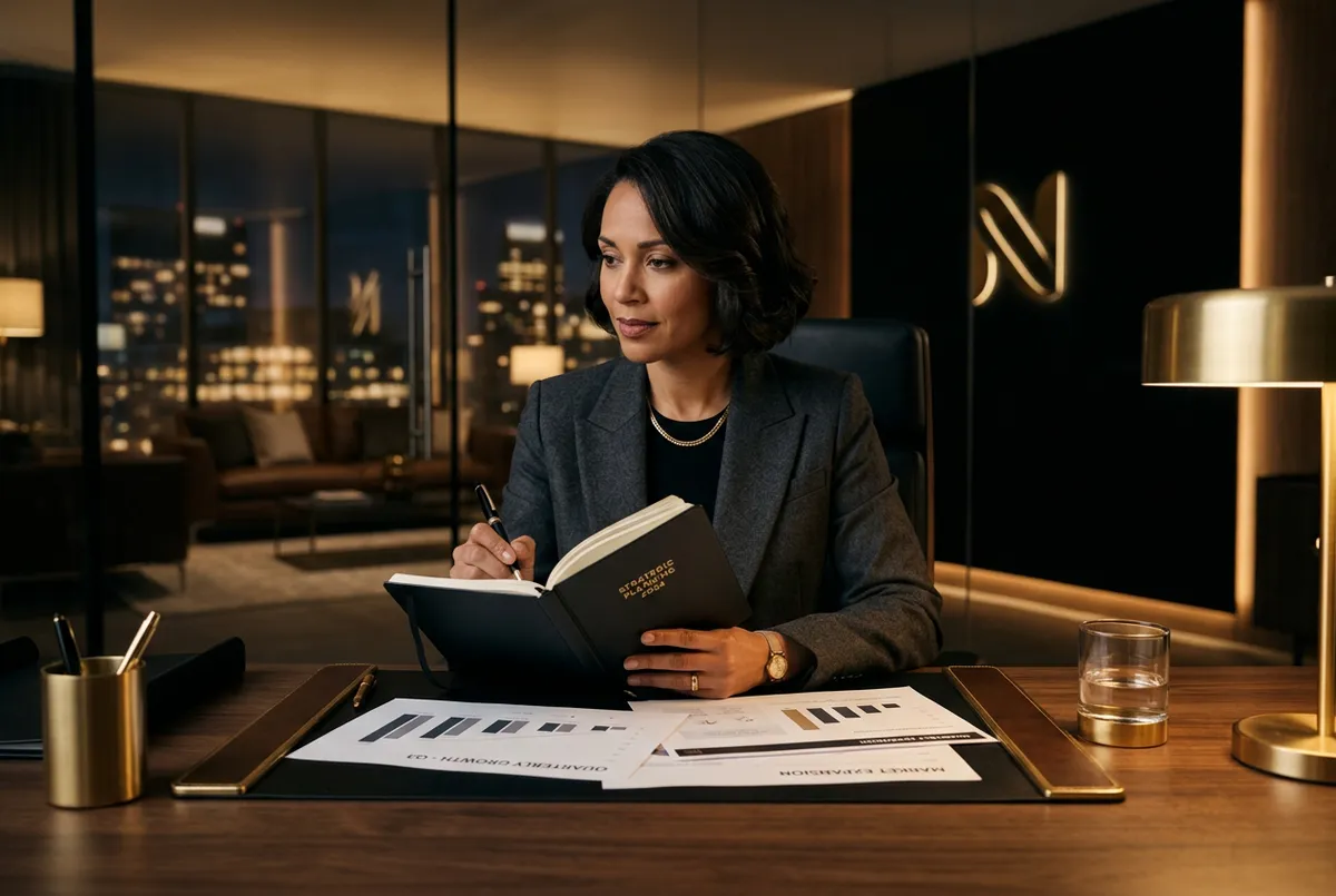 Corporate individual planning a career transition with notebook and digital tools