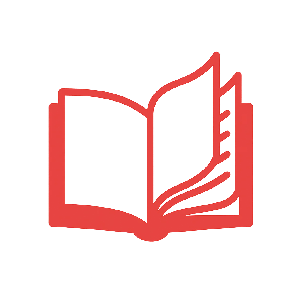 Open book icon (flipping pages) in brand red