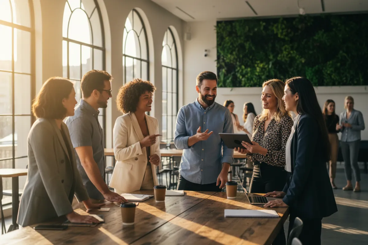Diverse group of people in a casual business setting