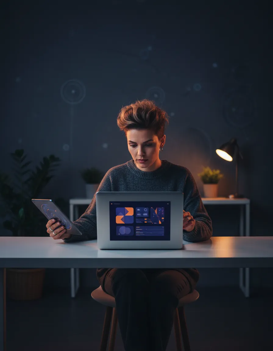 Digital designer working on clean UI with AI tools