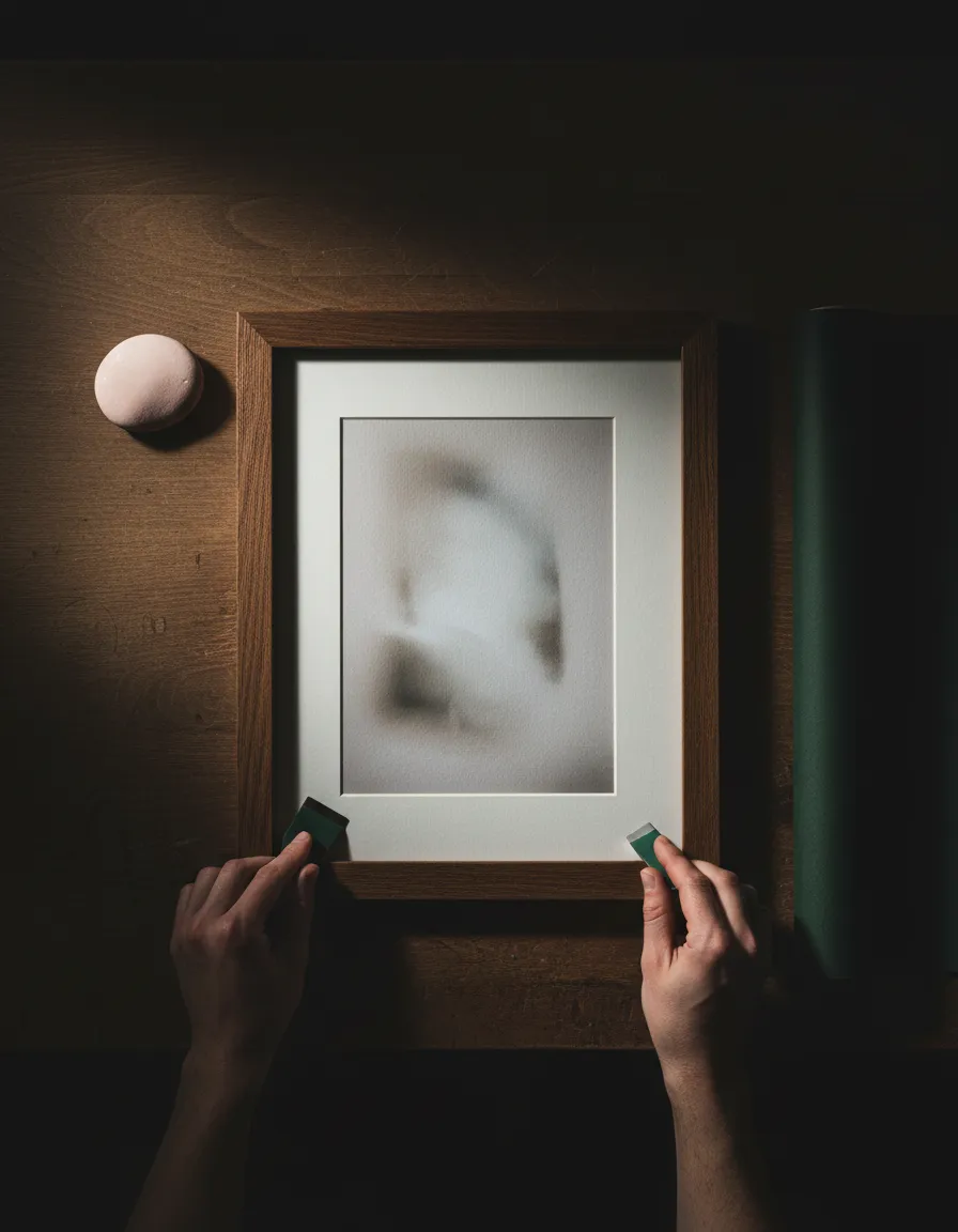 Detail shot of high-quality 200gsm photo paper and bespoke framing process