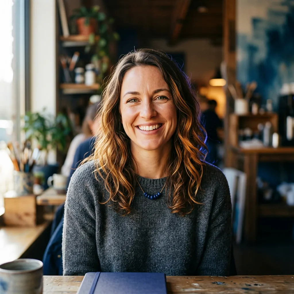 Valerie Cole, The Social Optimizer smiling in her creative studio