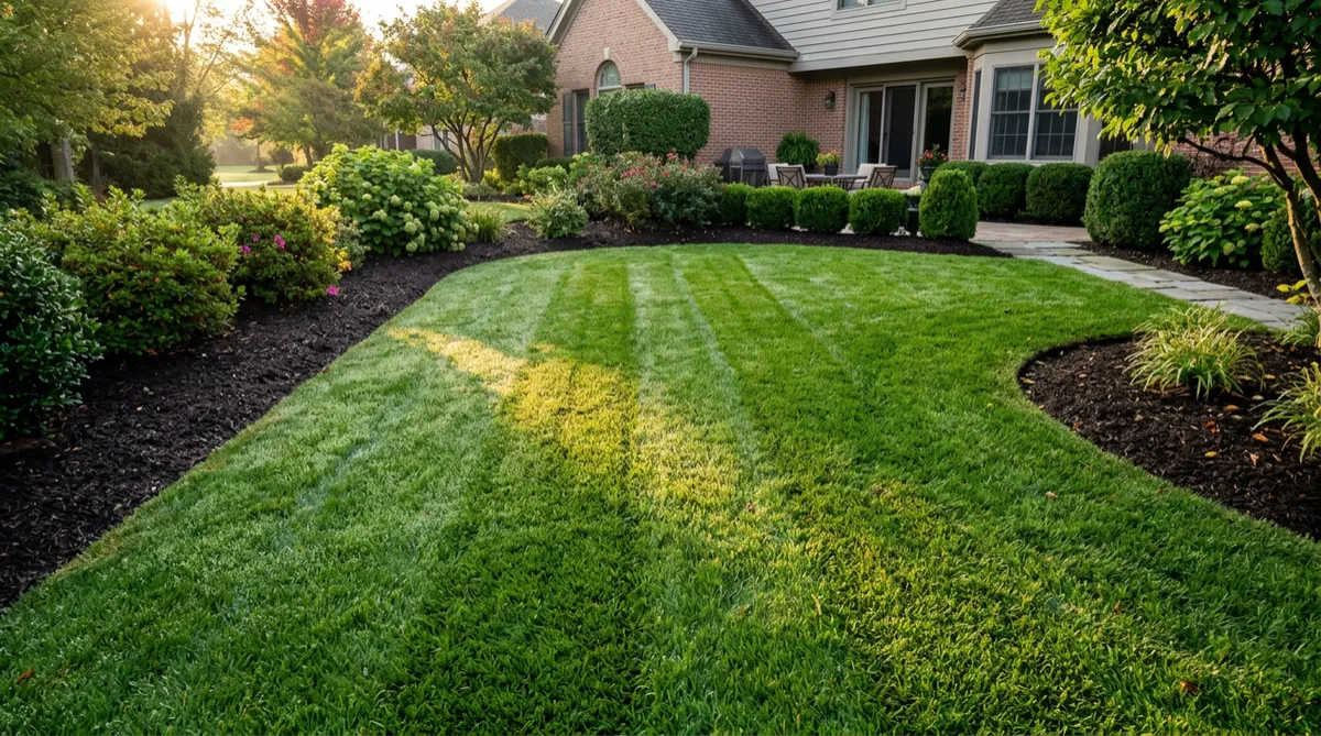 Pristine pine straw bed and seasonal fallen leaf removal on coastal Carolina lawn