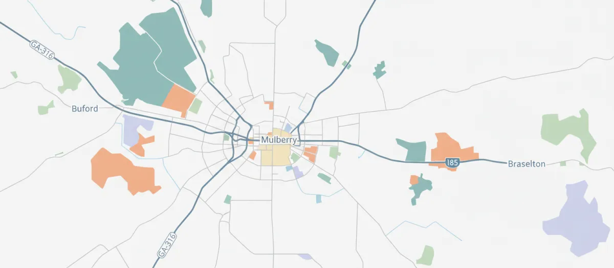 Map preview of Mulberry area within Dacula GA