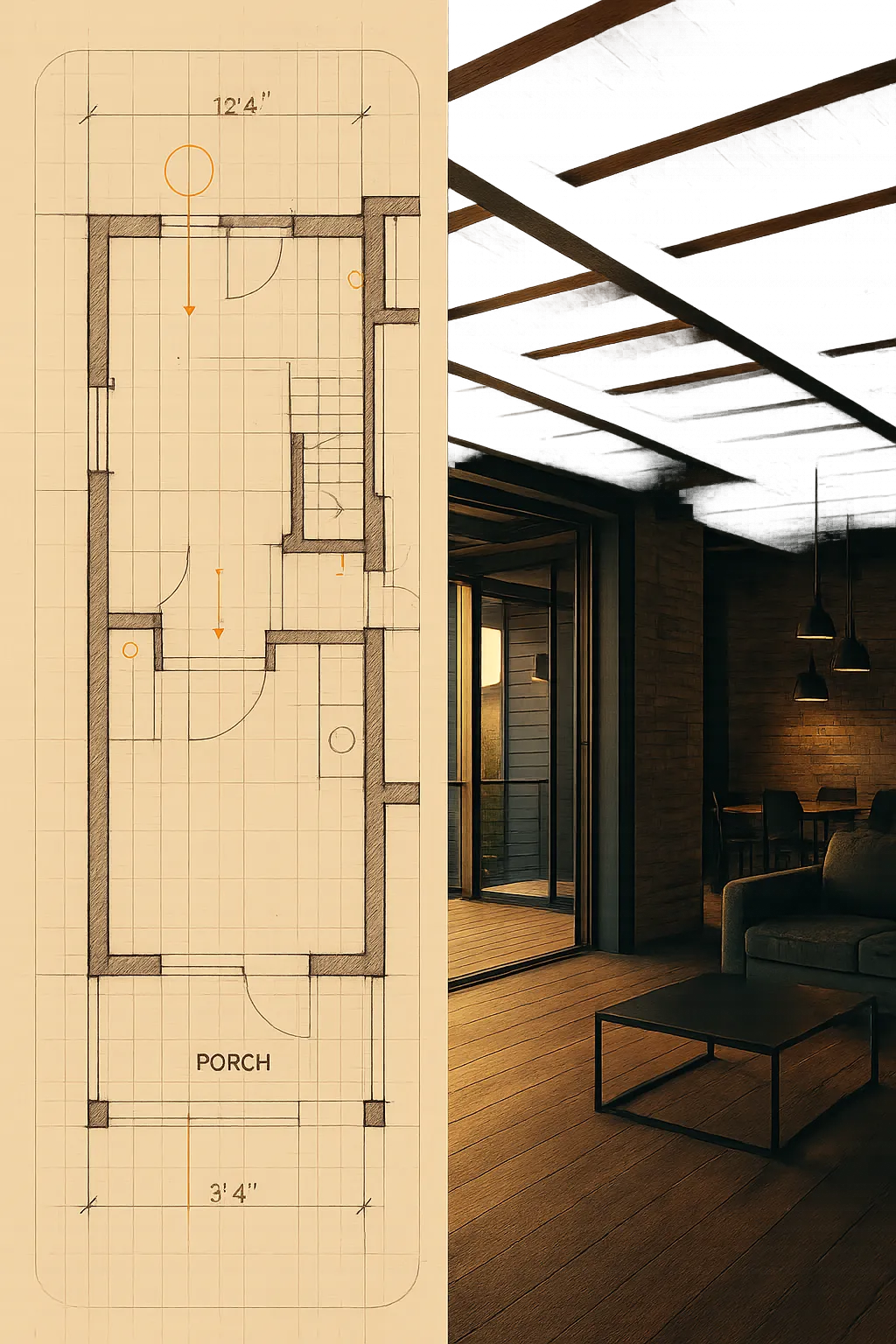 Anuway Construction custom home blueprint and finished interior build in Tattnall County GA