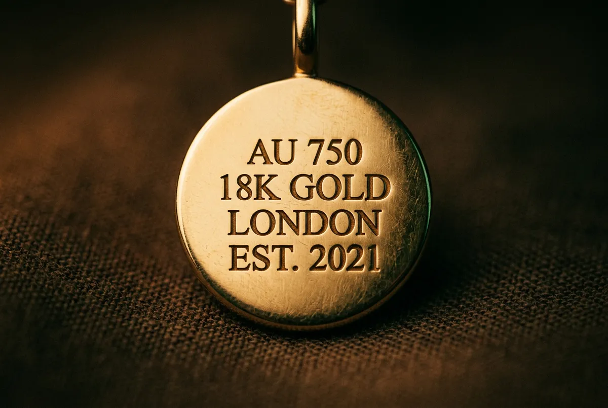 Engraved gold medallion pendant with archival serif lettering