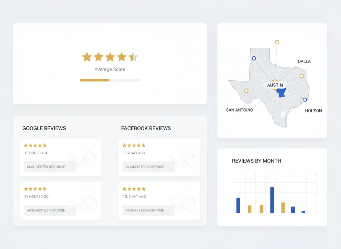 Online reviews and ratings dashboard for Texas business reputation management